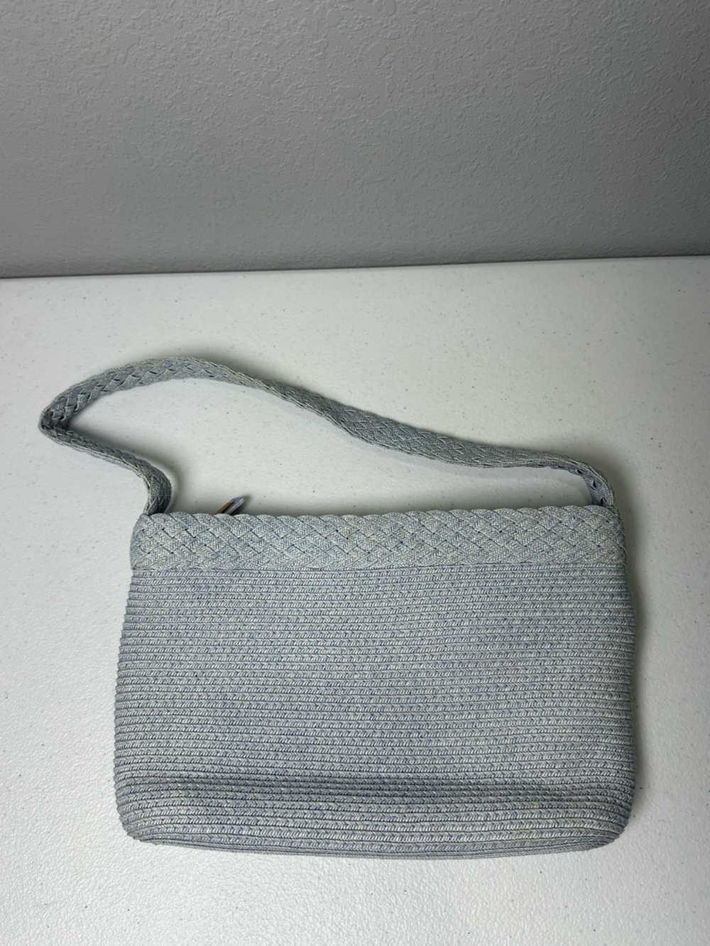 Vintage Eric Javits Light Blue Braided-Trim Shoulder Bag